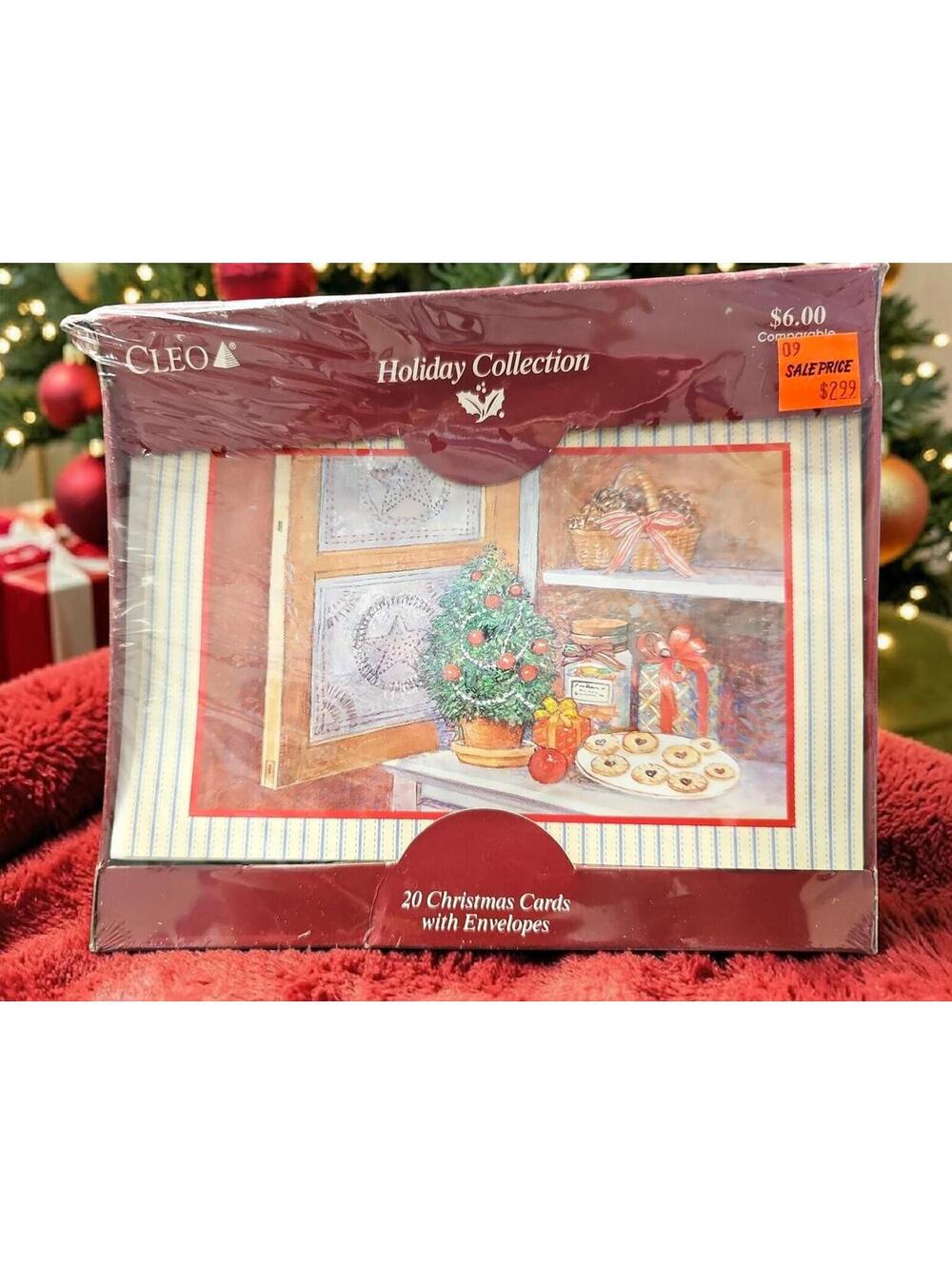 Cleo Holiday Collection 20 Christmas Cards & Envelopes, Made in USA, Box Damaged